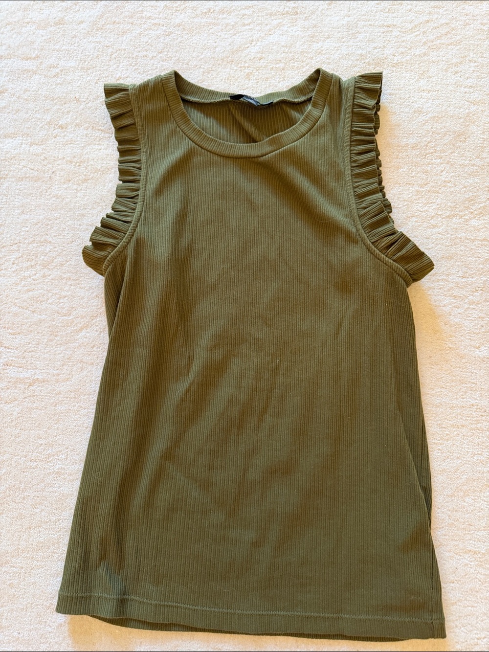 J. Crew Olive Ruffle-Sleeve Ribbed Tank